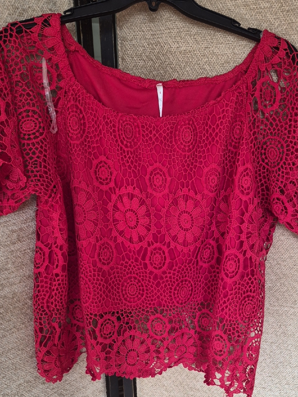Love Nation Fuchsia Floral Lace Overlay Blouse